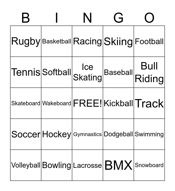 Sports Bingo! Bingo Card