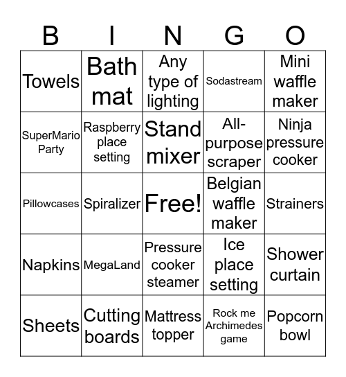 Lindsay's Registry Bingo Card