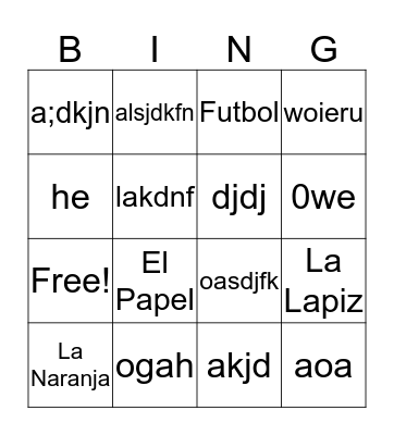 Spanish Review  Bingo Card