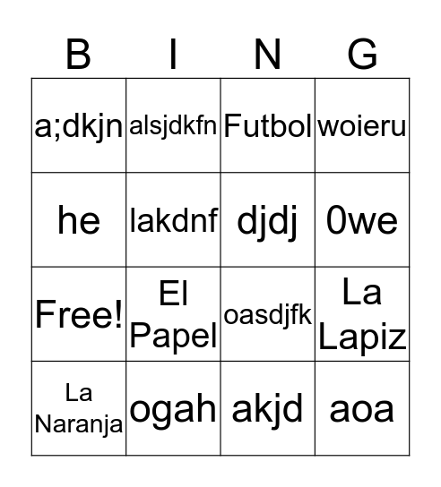 Spanish Review  Bingo Card