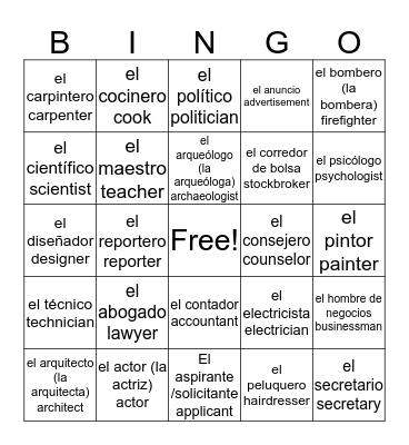 El Mundo del Trabajo Bingo Card