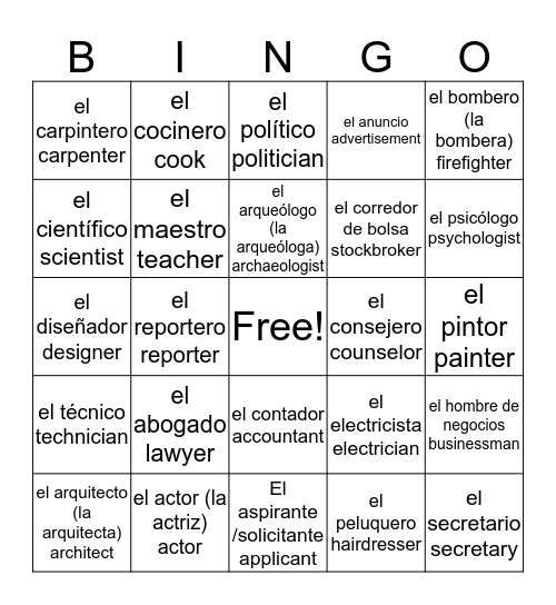 El Mundo del Trabajo Bingo Card