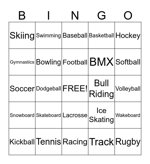 Sports Bingo! Bingo Card