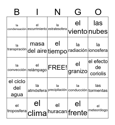 ¡El TIEMPO! Bingo Card