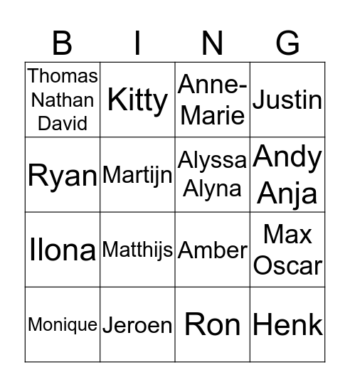 Familie Johann Bingo Card