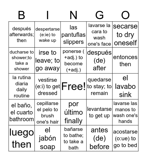 La Rutina Diaria Bingo Card