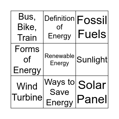 Energy Bingo Card