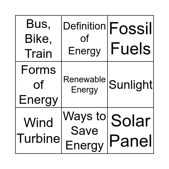 Energy Bingo Card