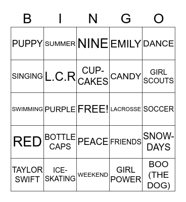 EMILY'S THE MASTER OF FUN!!!! Bingo Card