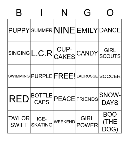 EMILY'S THE MASTER OF FUN!!!! Bingo Card
