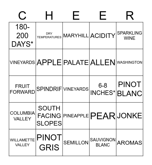 CHEERS WINE CLUB Bingo Card