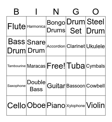 Instrument Bingo Card