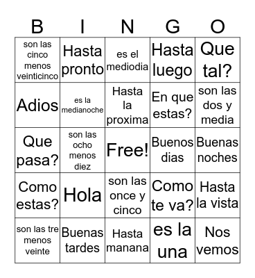 Greetings and times Bingo Card