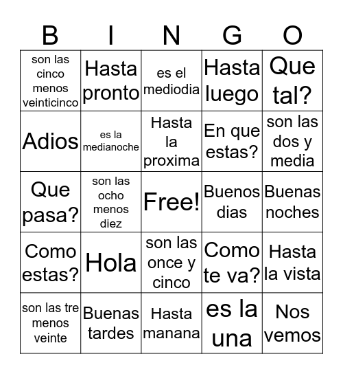 Greetings and times Bingo Card