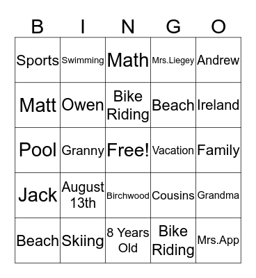 All About Maeve! Bingo Card