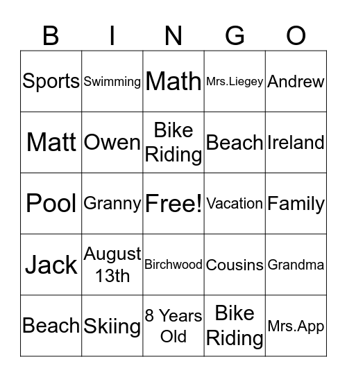 All About Maeve! Bingo Card