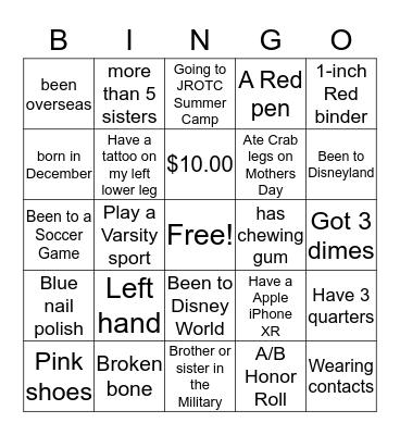 HUMAN BINGO Card