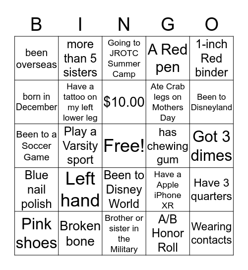 HUMAN BINGO Card