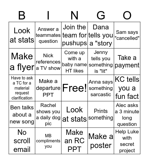 MONDAY Bingo Card