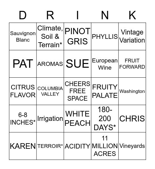 CHEERS WINE CLUB Bingo Card