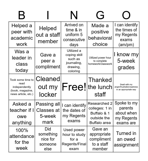 Finish Strong! Bingo Card