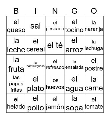 La Comida Bingo Card