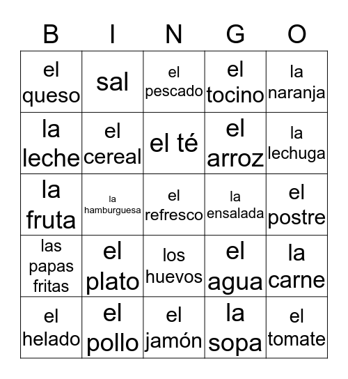 La Comida Bingo Card