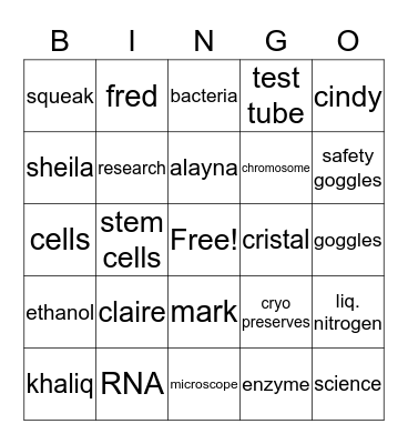 Science Bingo Card