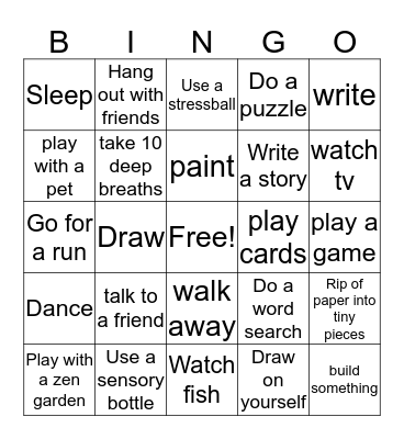 Coping Skills Bingo Card