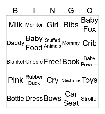 Baby Fox  Bingo Card