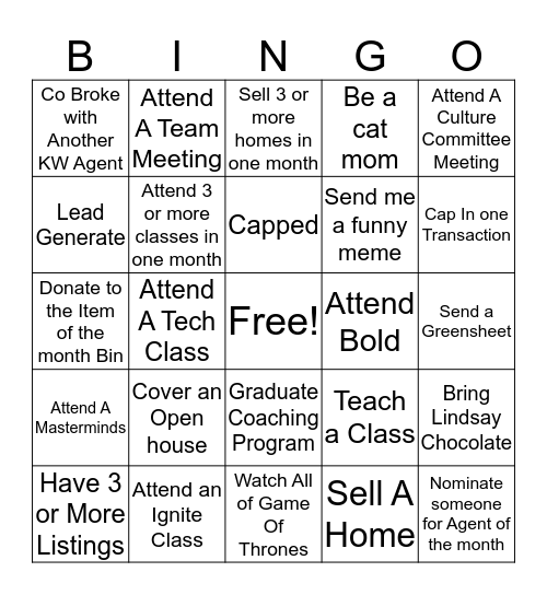 Keller Williams Bingo Card