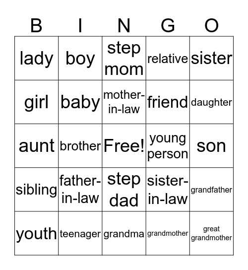 Family Bingo! Bingo Card