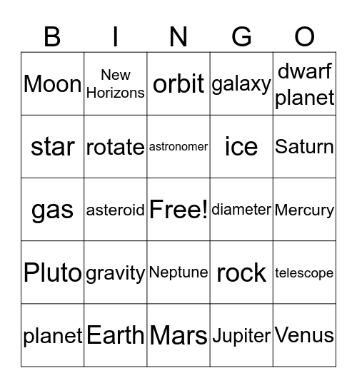 Solar System Bingo Card