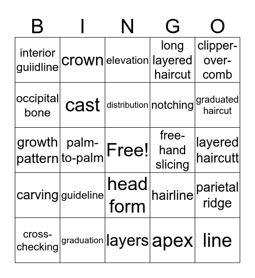 Haircutting Bingo Card