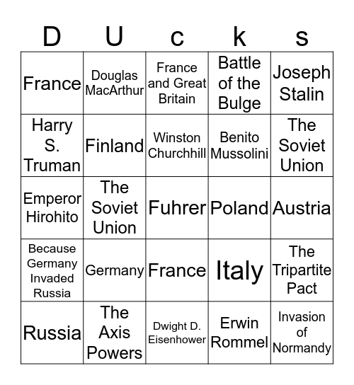 Ducksters number 5 Bingo Card