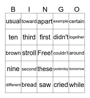 Word Work Bingo Card