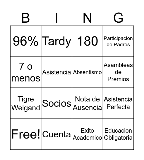 Attendance Bingo Card