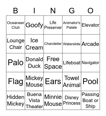 Disney Cruise Ship Bingo Card