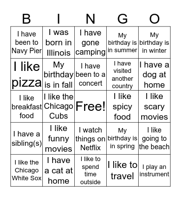 Citizens Experience Day Bingo Card