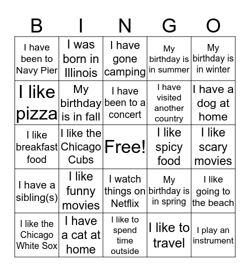 Citizens Experience Day Bingo Card