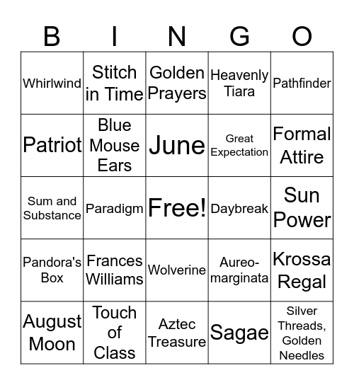 Hosta Bingo Card