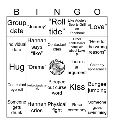 Augie’s Bachelorette Bingo Card
