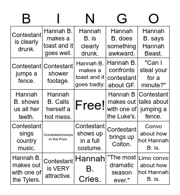 Bachelorette Bingo - Night 1  Bingo Card