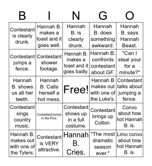 Bachelorette Bingo - Night 1  Bingo Card