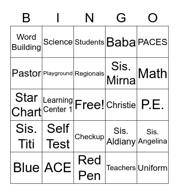 S.A.I.L. Bingo Card