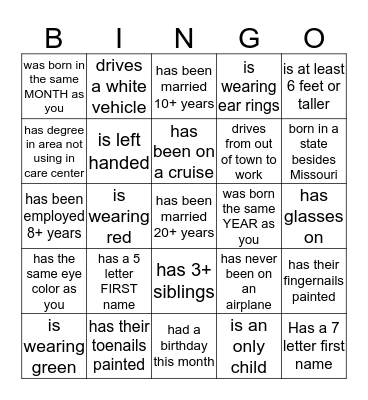 FIND SOMEONE WHO.... Bingo Card