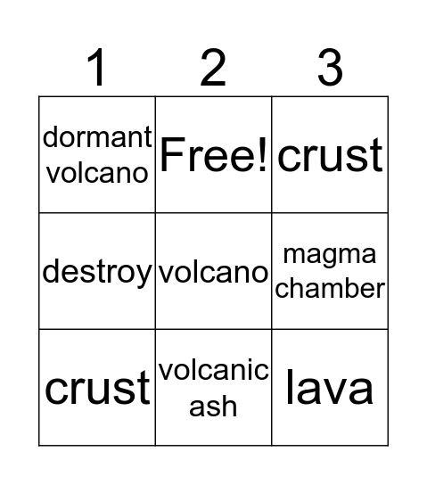 VOLCANO BINGO Card