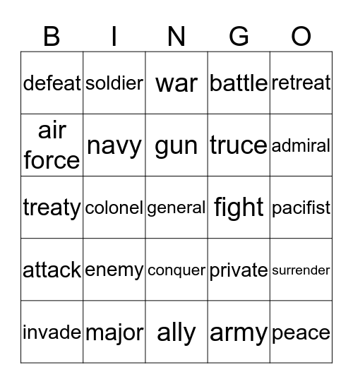 War & Peace Bingo Card