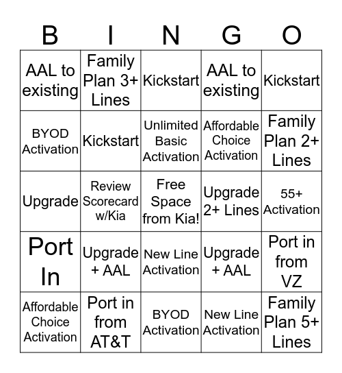 Sprint BINGO Card