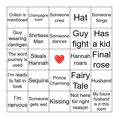 Bachelorette Bingo Card